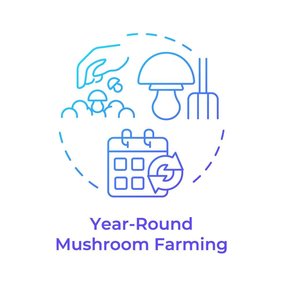 Year-round mushroom farming blue gradient concept icon. Mushroom cultivation benefit. Short growth cycle. Round shape line illustration. Abstract idea. Graphic design. Easy to use in article vector