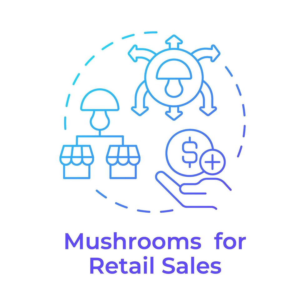 Mushroom for retail sales blue gradient concept icon. Commercial farming. Grocery stores and supermarkets. Round shape line illustration. Abstract idea. Graphic design. Easy to use in article vector