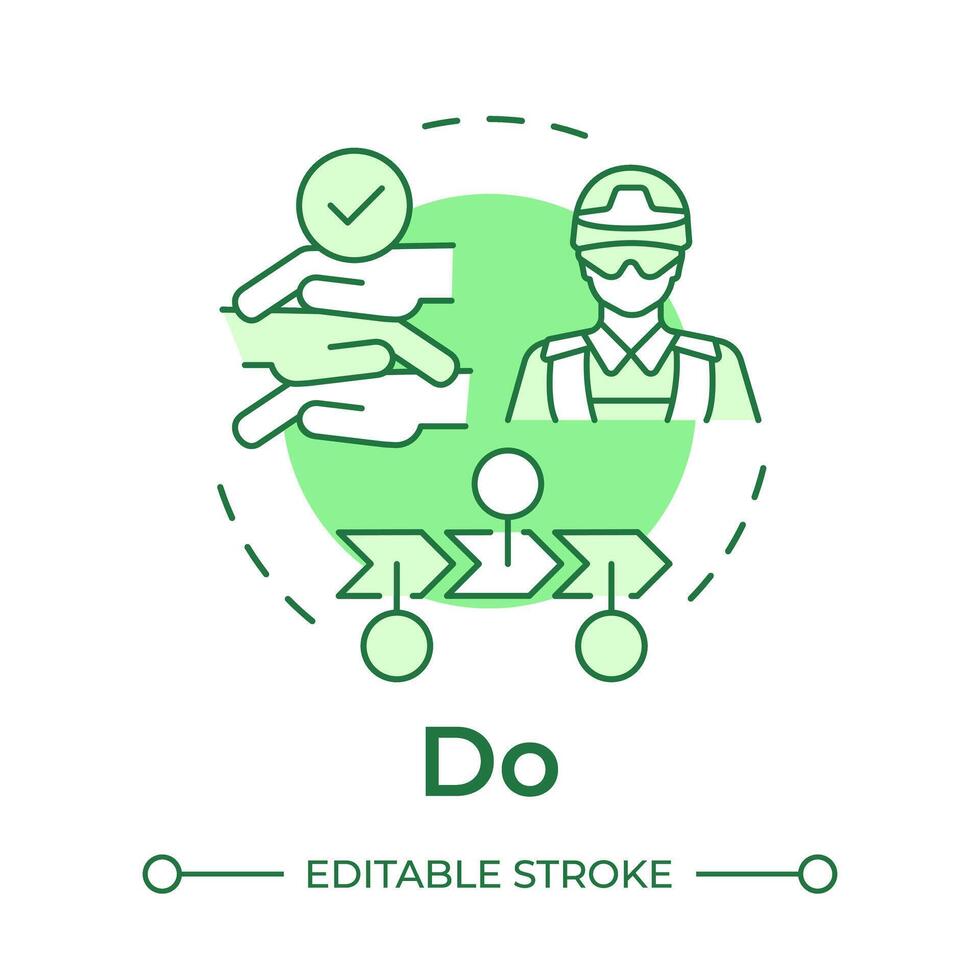 Do military philosophy green concept icon. Soldiers teamwork, collaboration. Success achieving. Round shape line illustration. Abstract idea. Graphic design. Easy to use in infographic, presentation vector