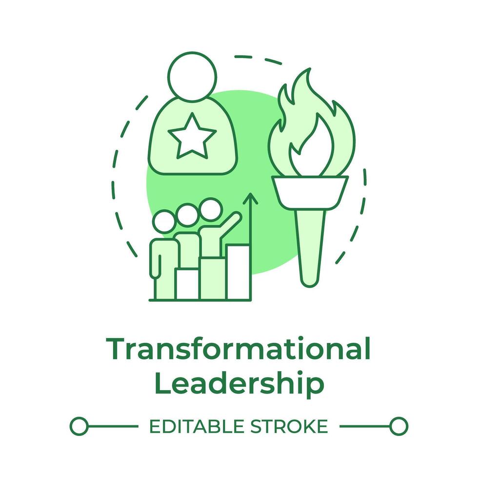 Transformational leadership green concept icon. Personal growth. Team members cooperation. Round shape line illustration. Abstract idea. Graphic design. Easy to use in infographic, presentation vector