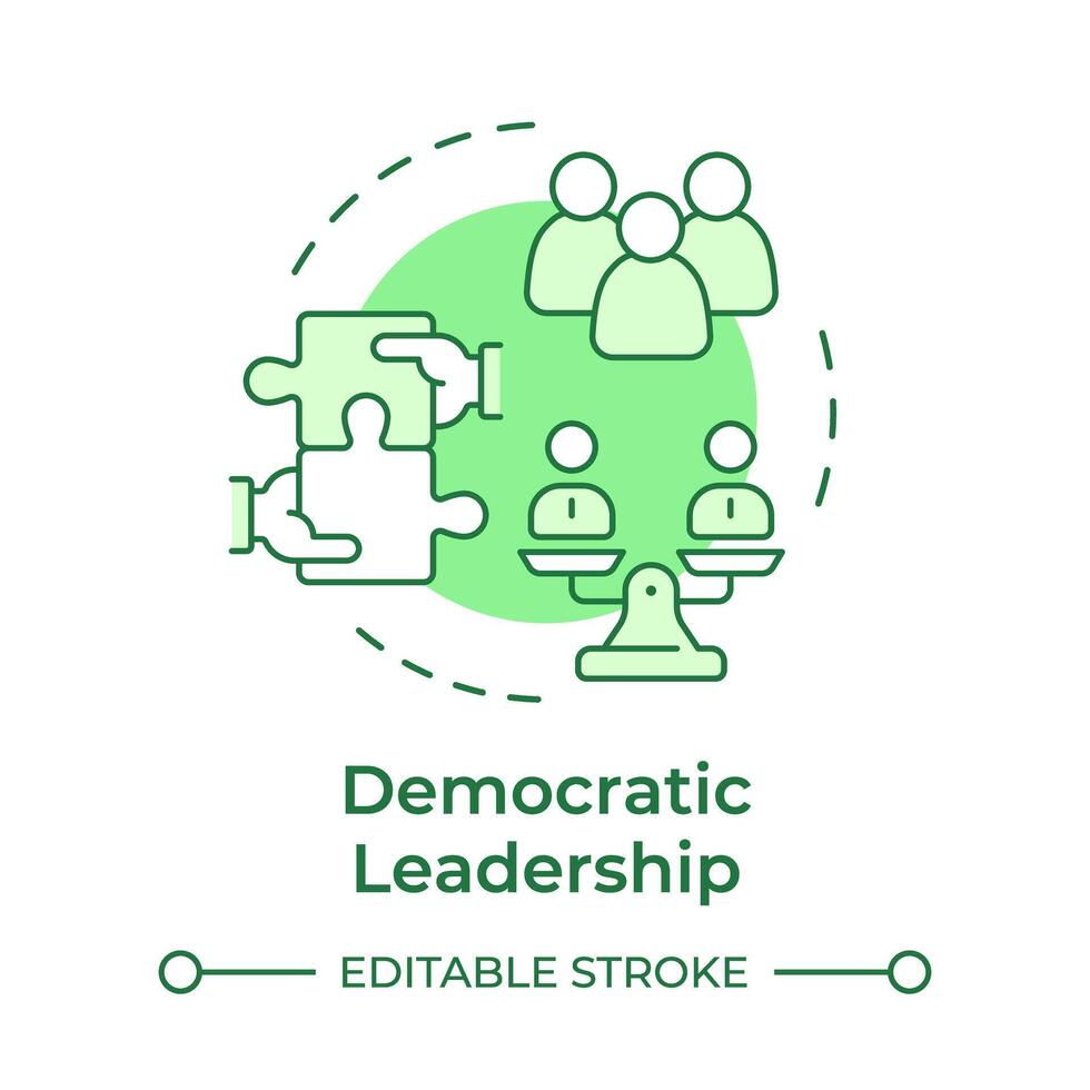 Democratic leadership green concept icon. Team members, democracy. Puzzle hands. Round shape line illustration. Abstract idea. Graphic design. Easy to use in infographic, presentation vector