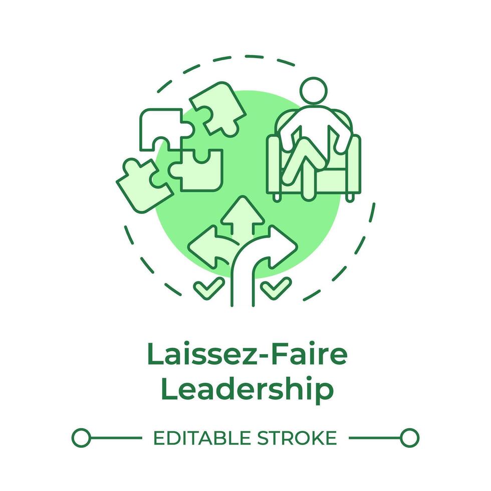 Laissez-Faire leadership green concept icon. Path choosing, task delegation. Decision making. Round shape line illustration. Abstract idea. Graphic design. Easy to use in infographic, presentation vector