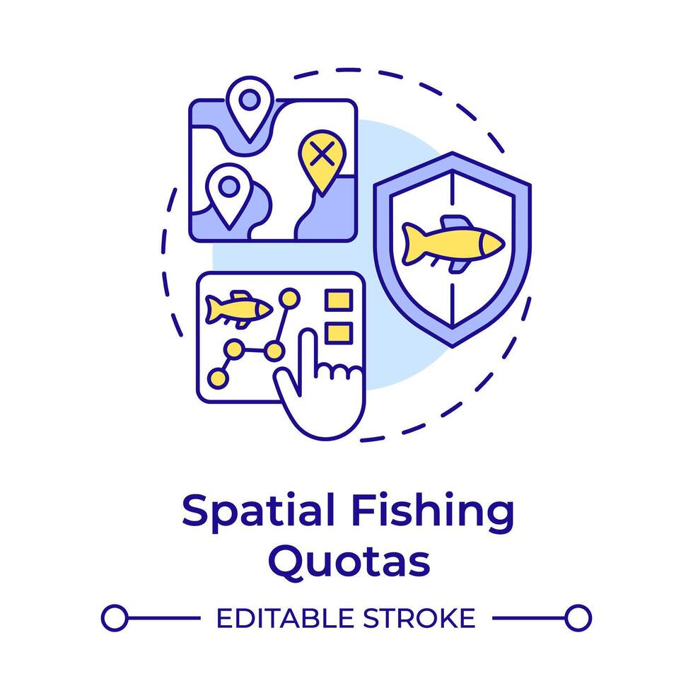 Spatial fishing quotas multi color concept icon. Resource management. Marine ecosystem preservation. Round shape line illustration. Abstract idea. Graphic design. Easy to use in infographic vector