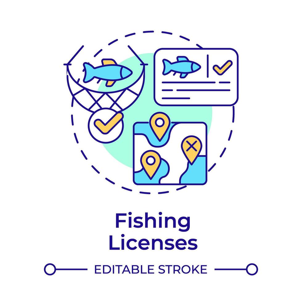 Fishing licenses multi color concept icon. Industry standards, documentation. Round shape line illustration. Abstract idea. Graphic design. Easy to use in infographic, presentation vector