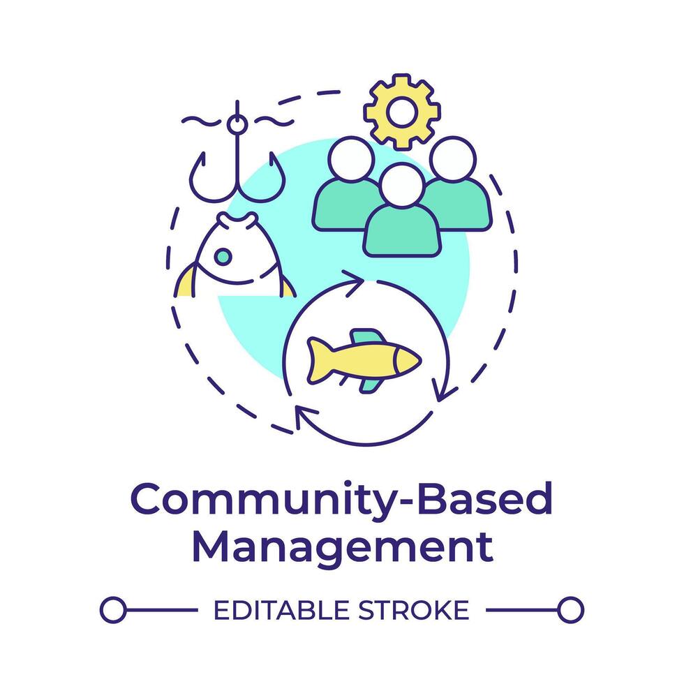 Community-based management multi color concept icon. Social organization, fisheries control. Round shape line illustration. Abstract idea. Graphic design. Easy to use in infographic, presentation vector