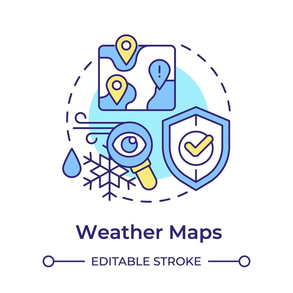Weather maps multi color concept icon. Climate control, atmospheric condition. Round shape line illustration. Abstract idea. Graphic design. Easy to use in infographic, presentation vector