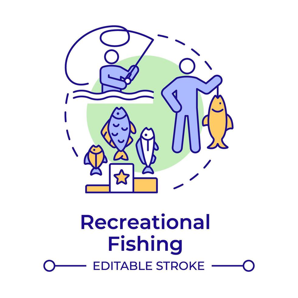 Recreational fishing multi color concept icon. Physical activity, outdoor hobby. Round shape line illustration. Abstract idea. Graphic design. Easy to use in infographic, presentation vector