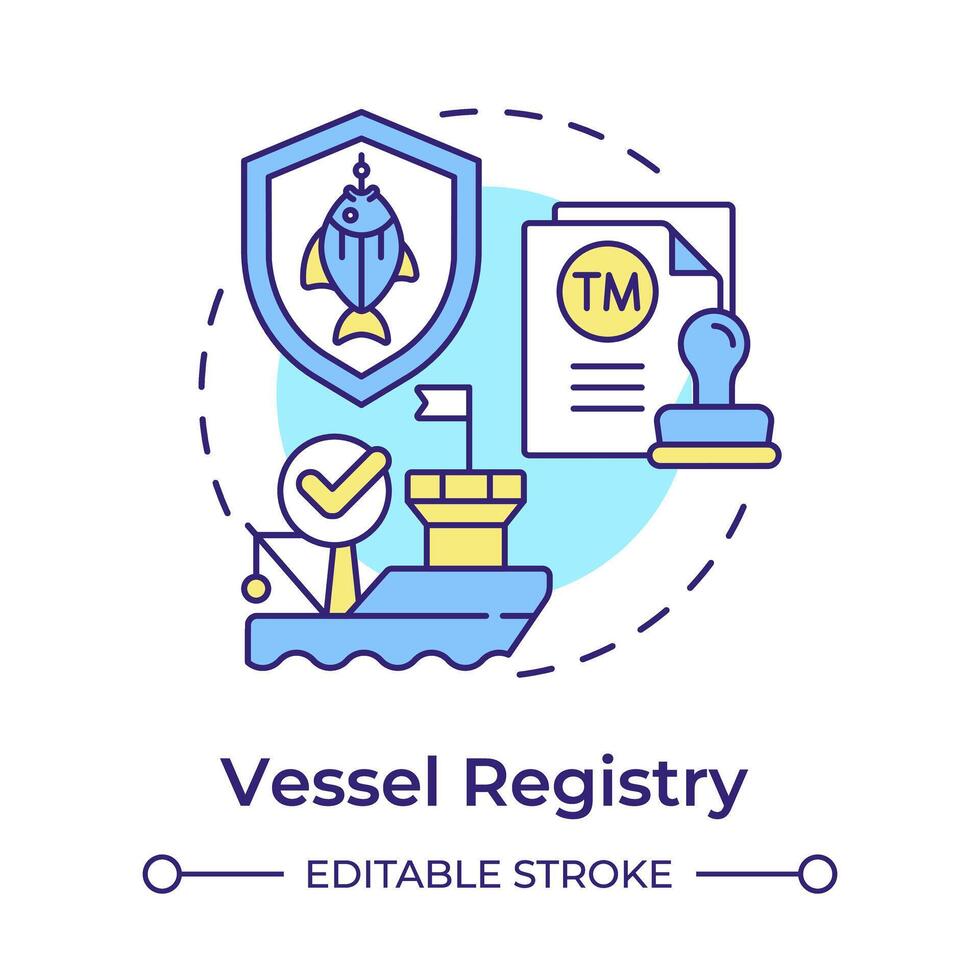 Vessel registry multi color concept icon. Regulatory compliance, security standard. Round shape line illustration. Abstract idea. Graphic design. Easy to use in infographic, presentation vector