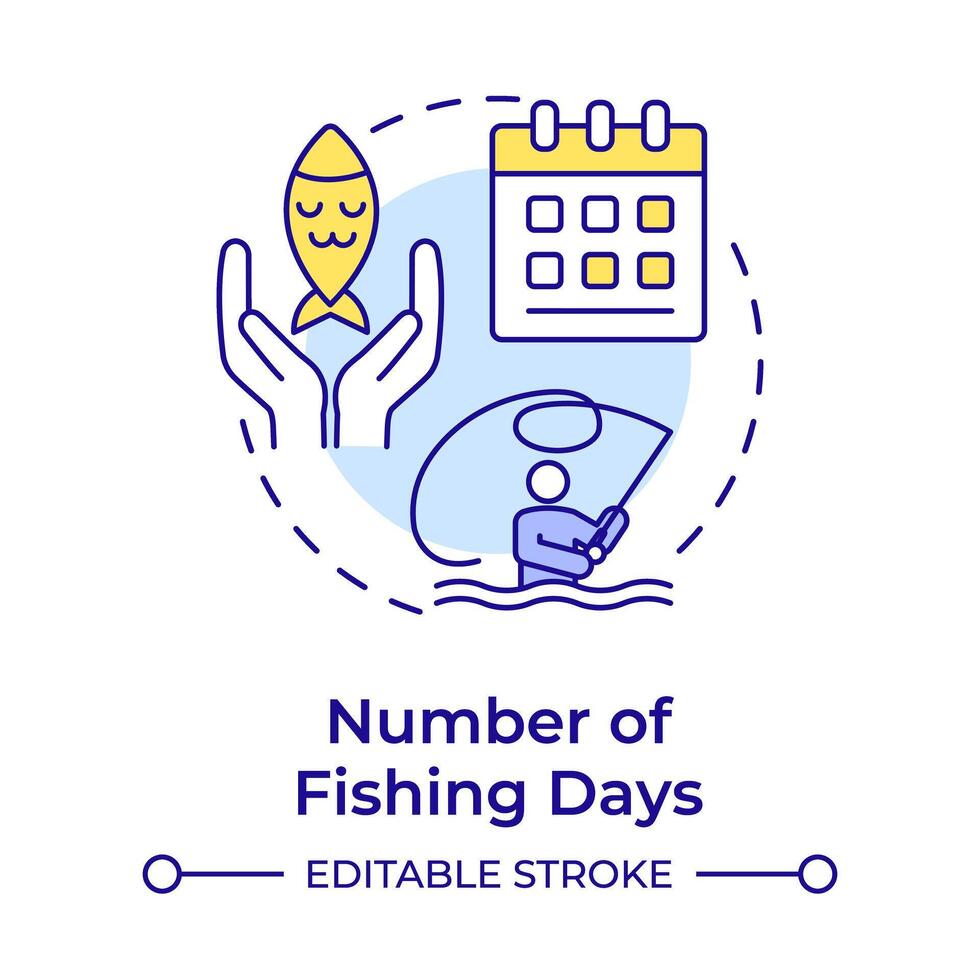 Numbers of fishing days multi color concept icon. Aquatic ecosystem preservation. Round shape line illustration. Abstract idea. Graphic design. Easy to use in infographic, presentation vector