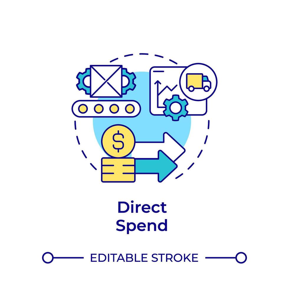 Direct spend multi color concept icon. Spending data, financial growth. Expense management. Round shape line illustration. Abstract idea. Graphic design. Easy to use in infographic, presentation vector