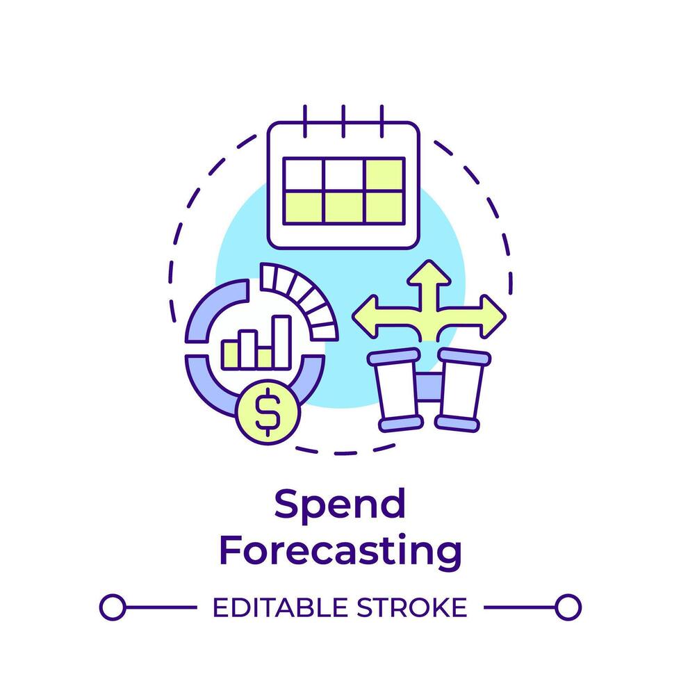 Spend forecasting multi color concept icon. Business data analysis. Financial planning. Round shape line illustration. Abstract idea. Graphic design. Easy to use in infographic, presentation vector