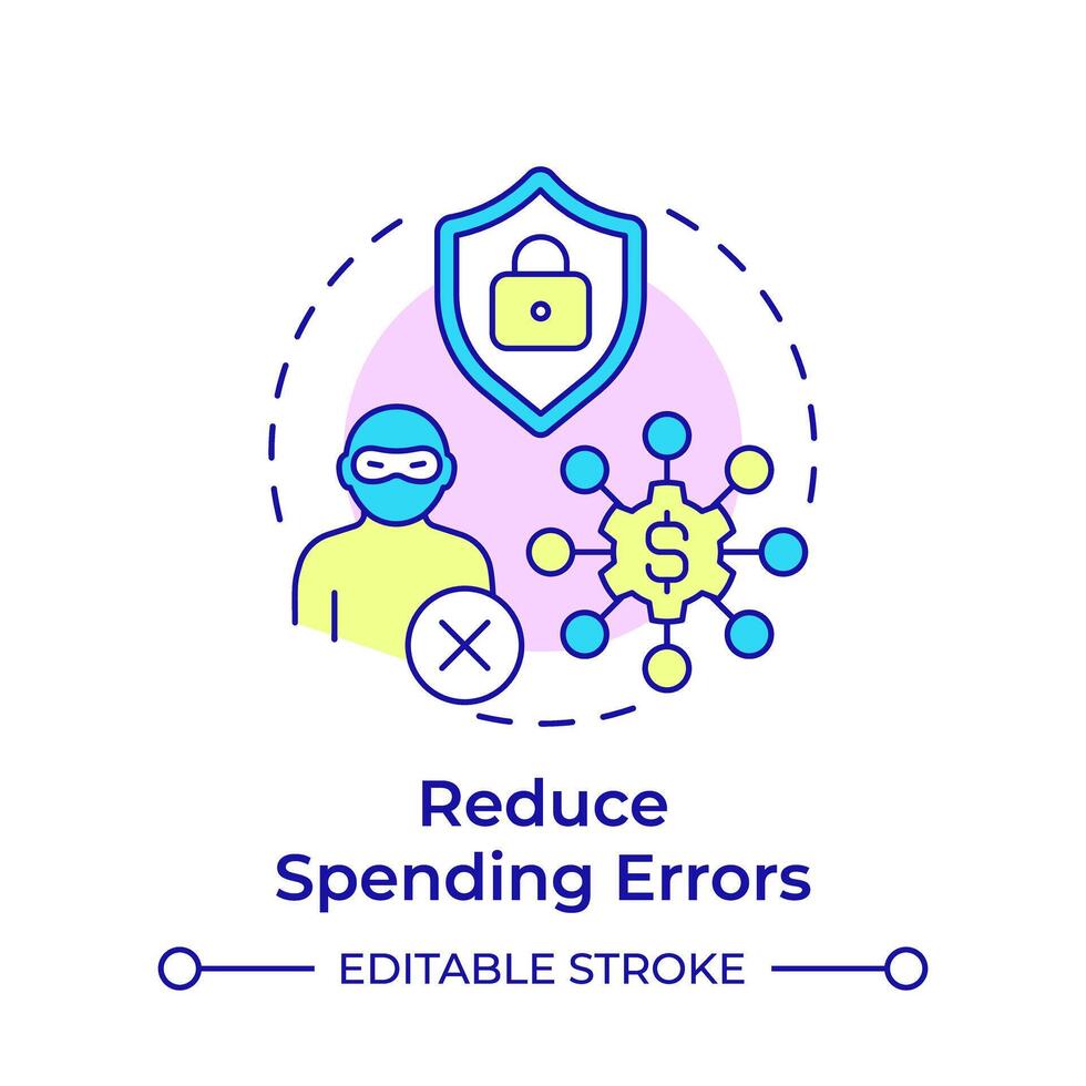 Reduce spending errors multi color concept icon. Risk management, expenses organization. Round shape line illustration. Abstract idea. Graphic design. Easy to use in infographic, presentation vector