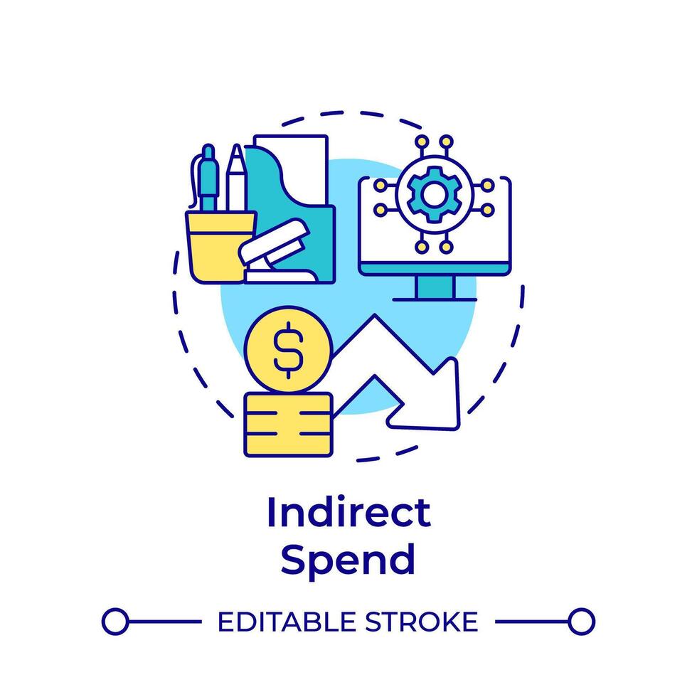 Indirect spend multi color concept icon. Expense submission, procurement. Cost reduction. Round shape line illustration. Abstract idea. Graphic design. Easy to use in infographic, presentation vector