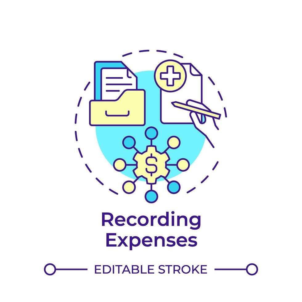 Recording expenses multi color concept icon. Spend management, financial efficiency. Round shape line illustration. Abstract idea. Graphic design. Easy to use in infographic, presentation vector
