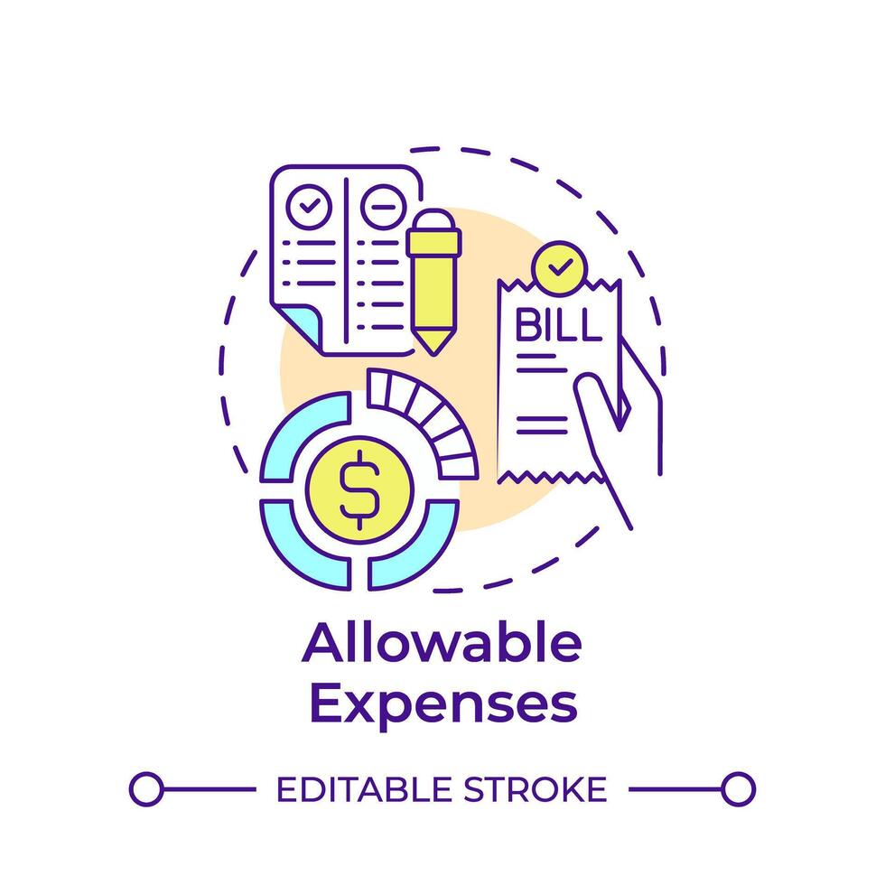 Allowable expenses multi color concept icon. Business savings, documentation. Round shape line illustration. Abstract idea. Graphic design. Easy to use in infographic, presentation vector