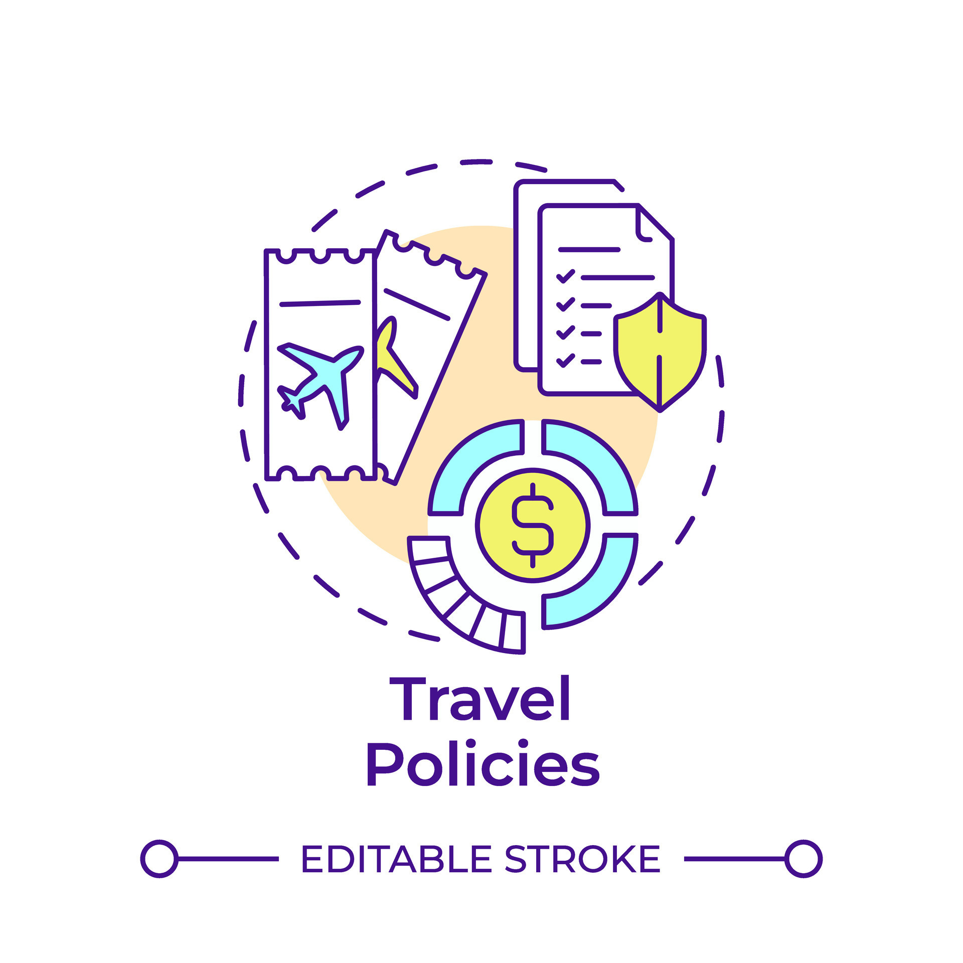 Travel policies multi color concept icon. Airplane tickets, boarding