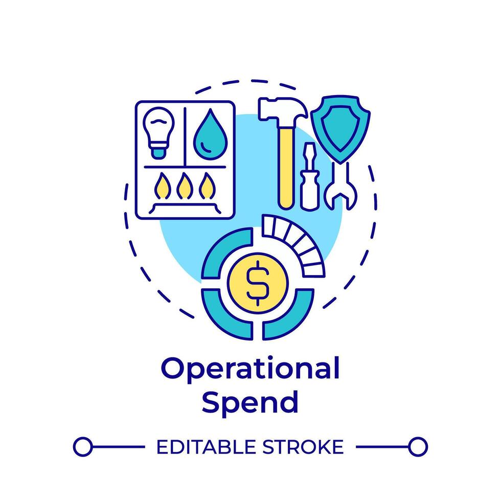 Operational spend multi color concept icon. Expense management, capex. Financial needs. Round shape line illustration. Abstract idea. Graphic design. Easy to use in infographic, presentation vector
