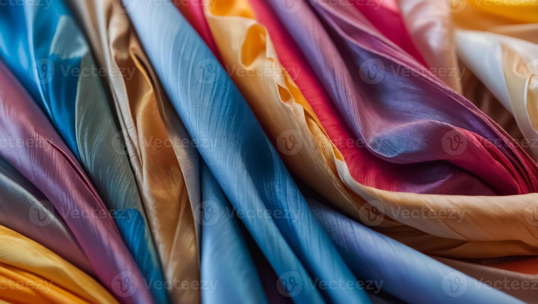 different beautiful multicolored silk fabrics background photo