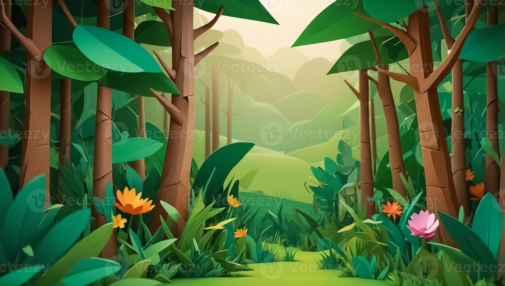 Beautiful trees, paper style photo