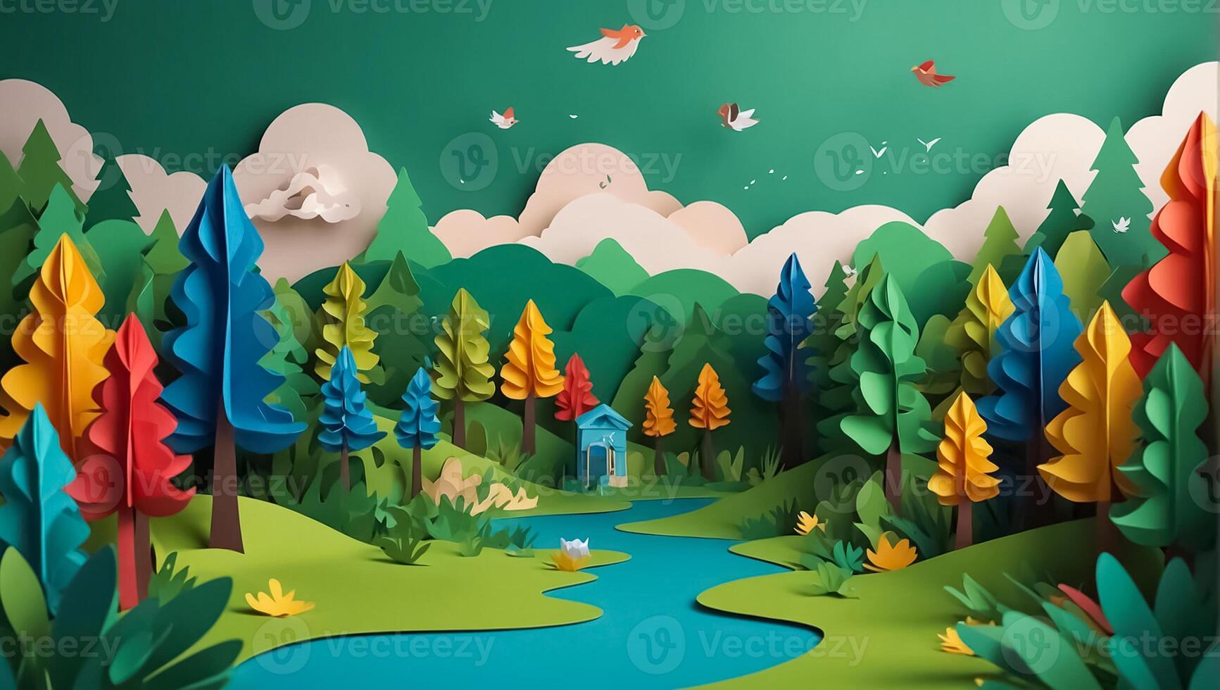 Beautiful trees, paper style photo