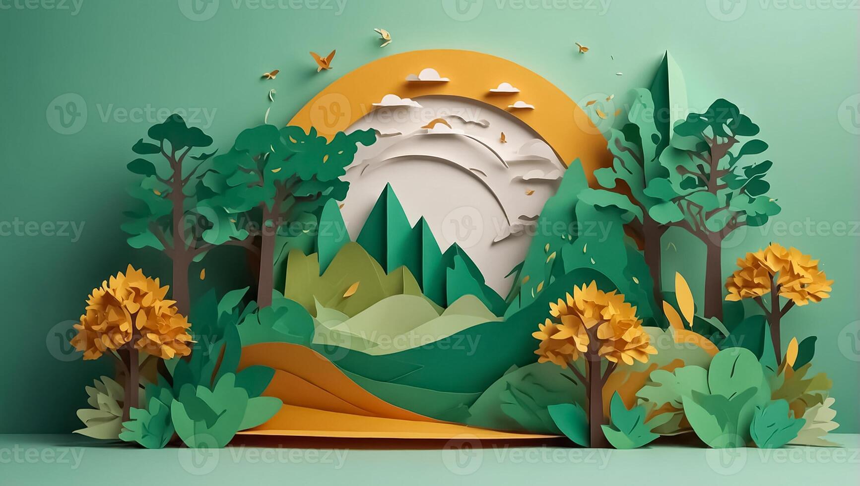 Beautiful trees, paper style photo