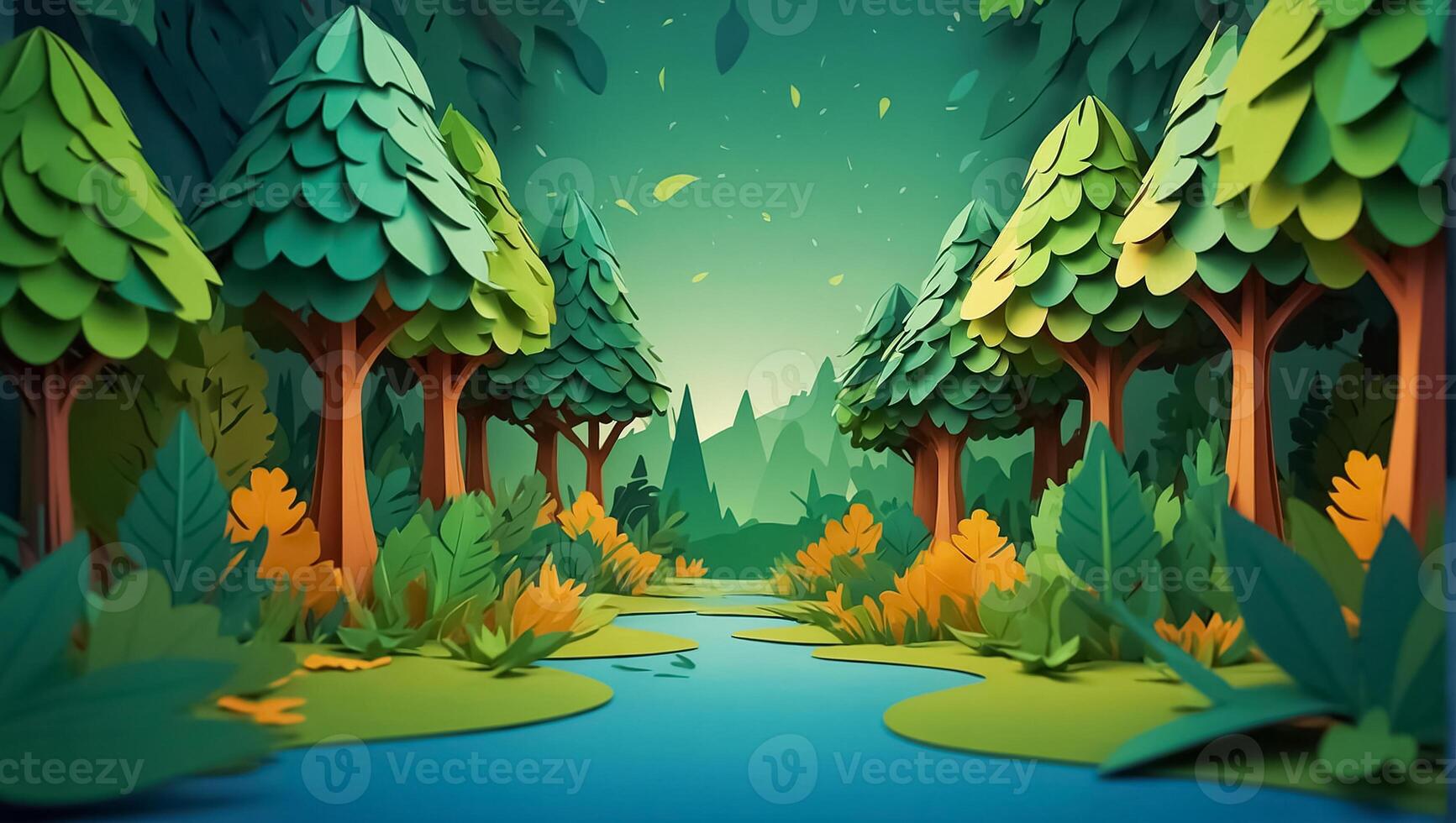 Beautiful trees, paper style photo