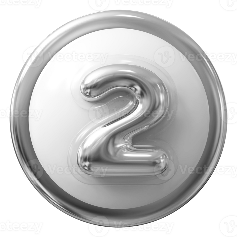 Silver 3D Number 2 png