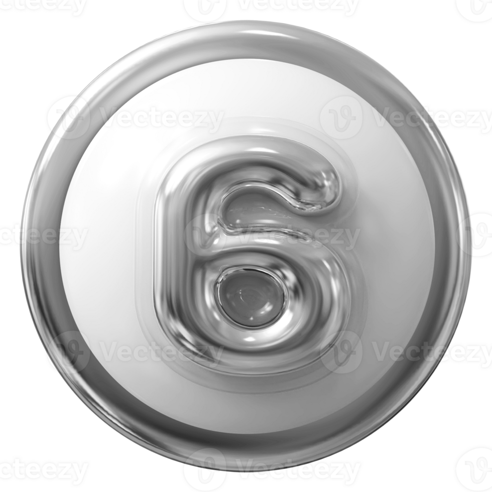 Silver 3D Number 6 png