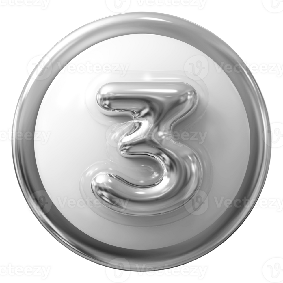 Silver 3D Number 3 png