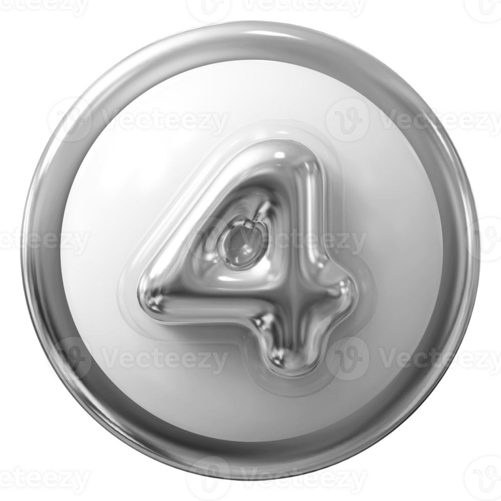 Silver 3D Number 4 png
