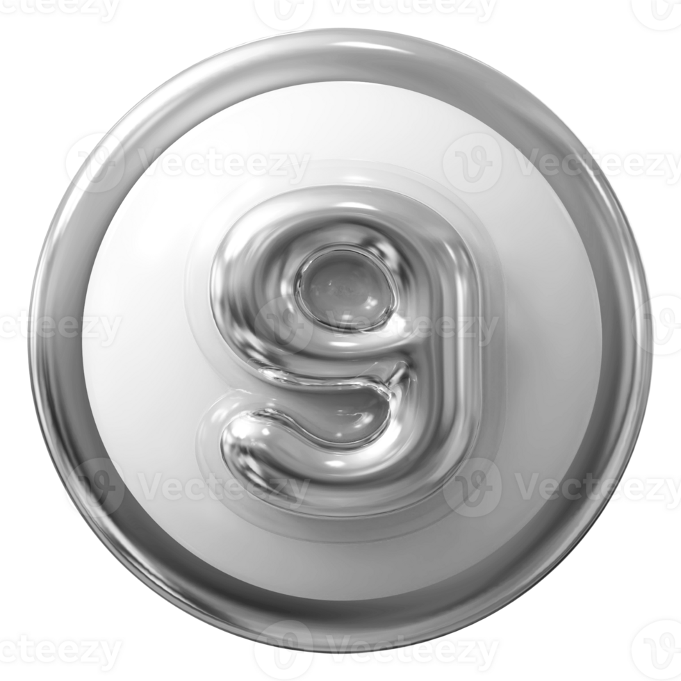 Silver 3D Number 9 png