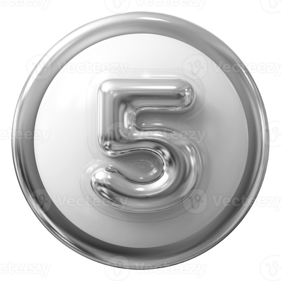 Silver 3D Number 5 png