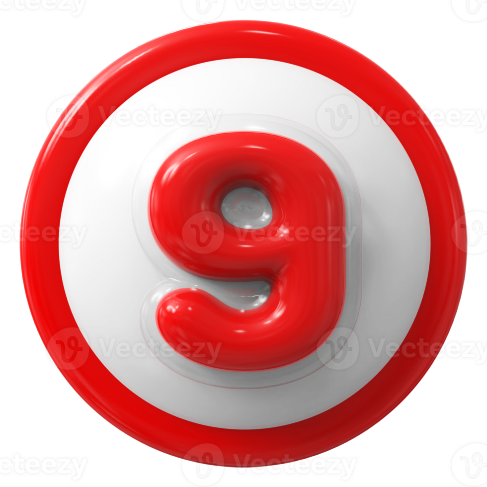 Red 3D Number 9 png