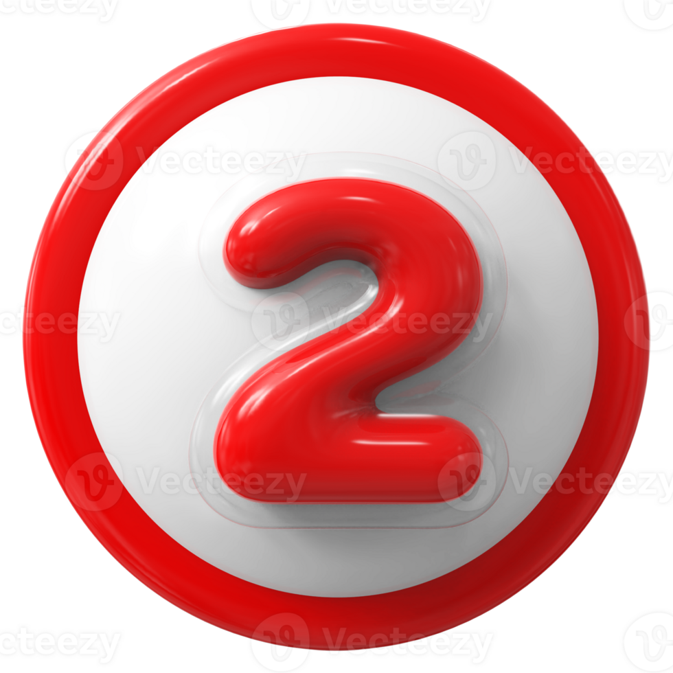 Red 3D Number 2 png
