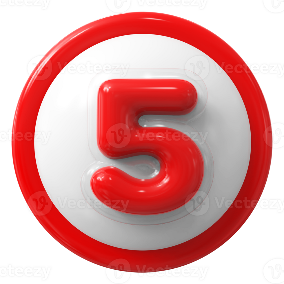 Red 3D Number 5 png
