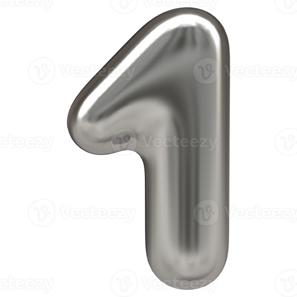 Silver 3D Number 1 png
