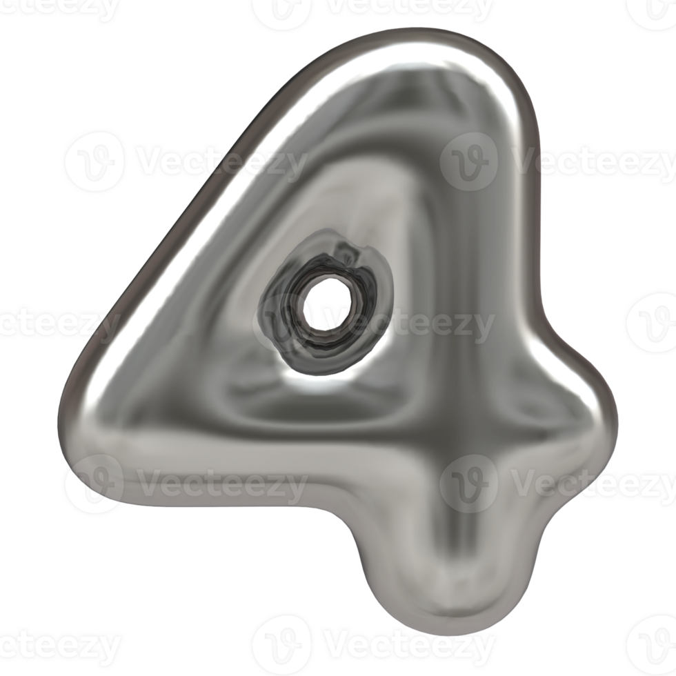 Silver 3D Number 4 png