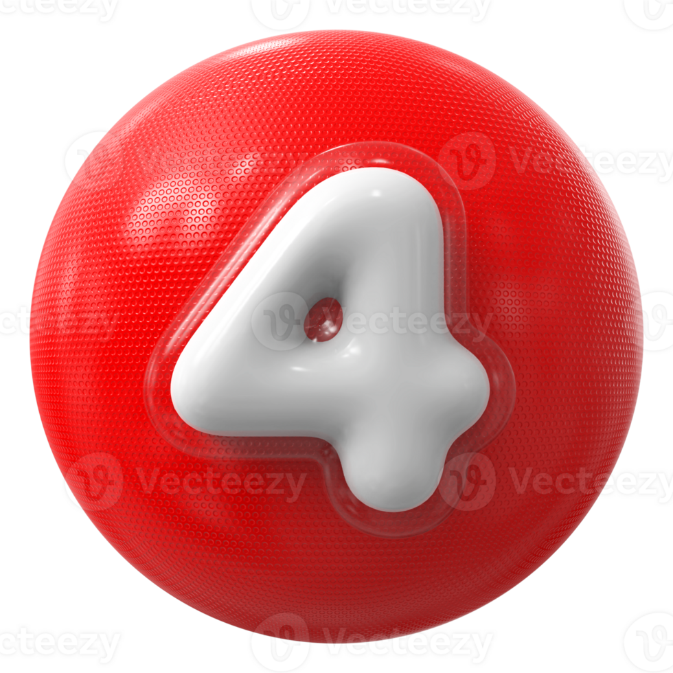 Red 3D Number 4 png