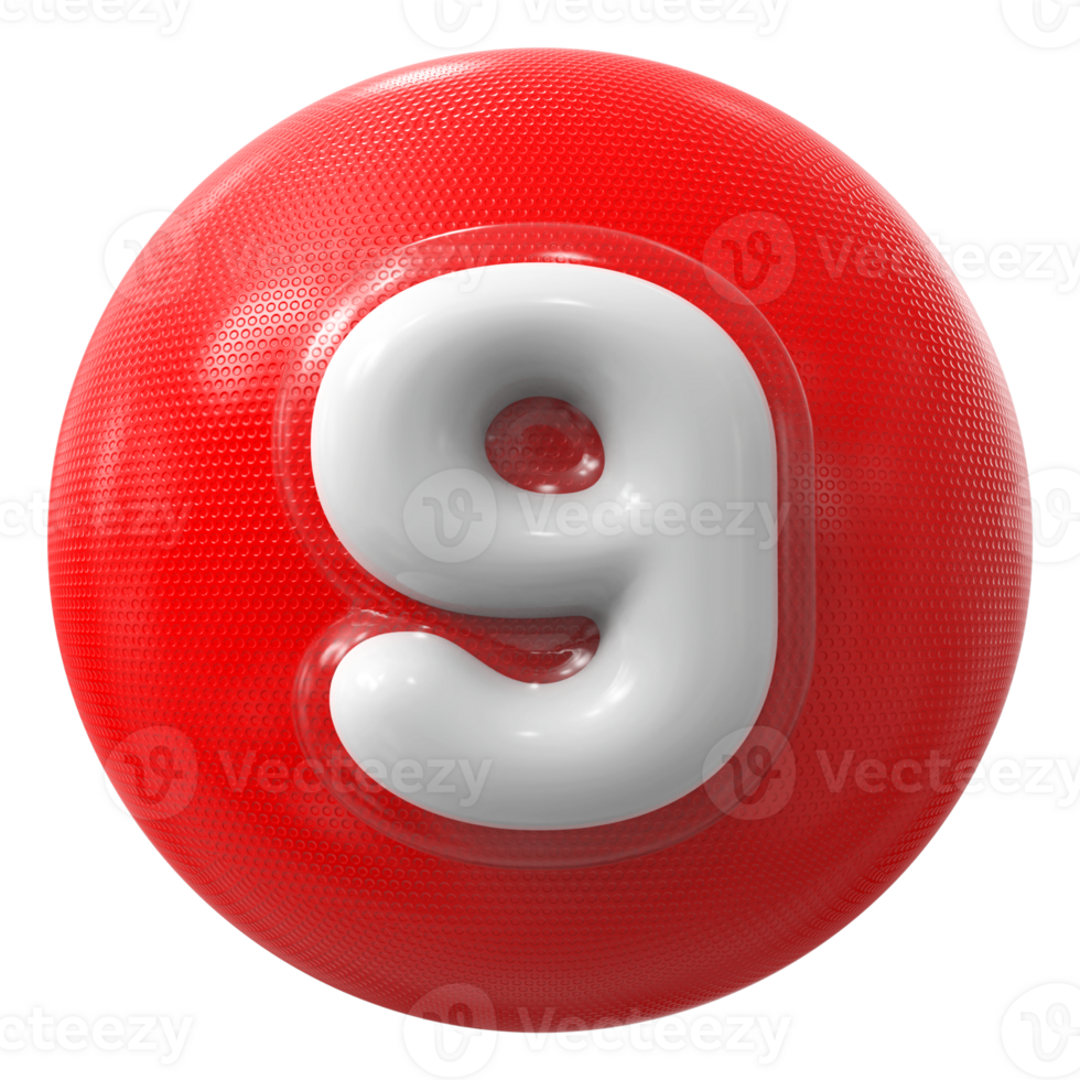 Red 3D Number 9 png