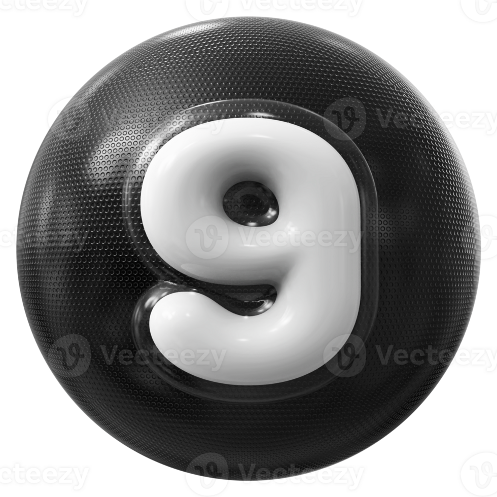 Black 3D Icon Number 9 png