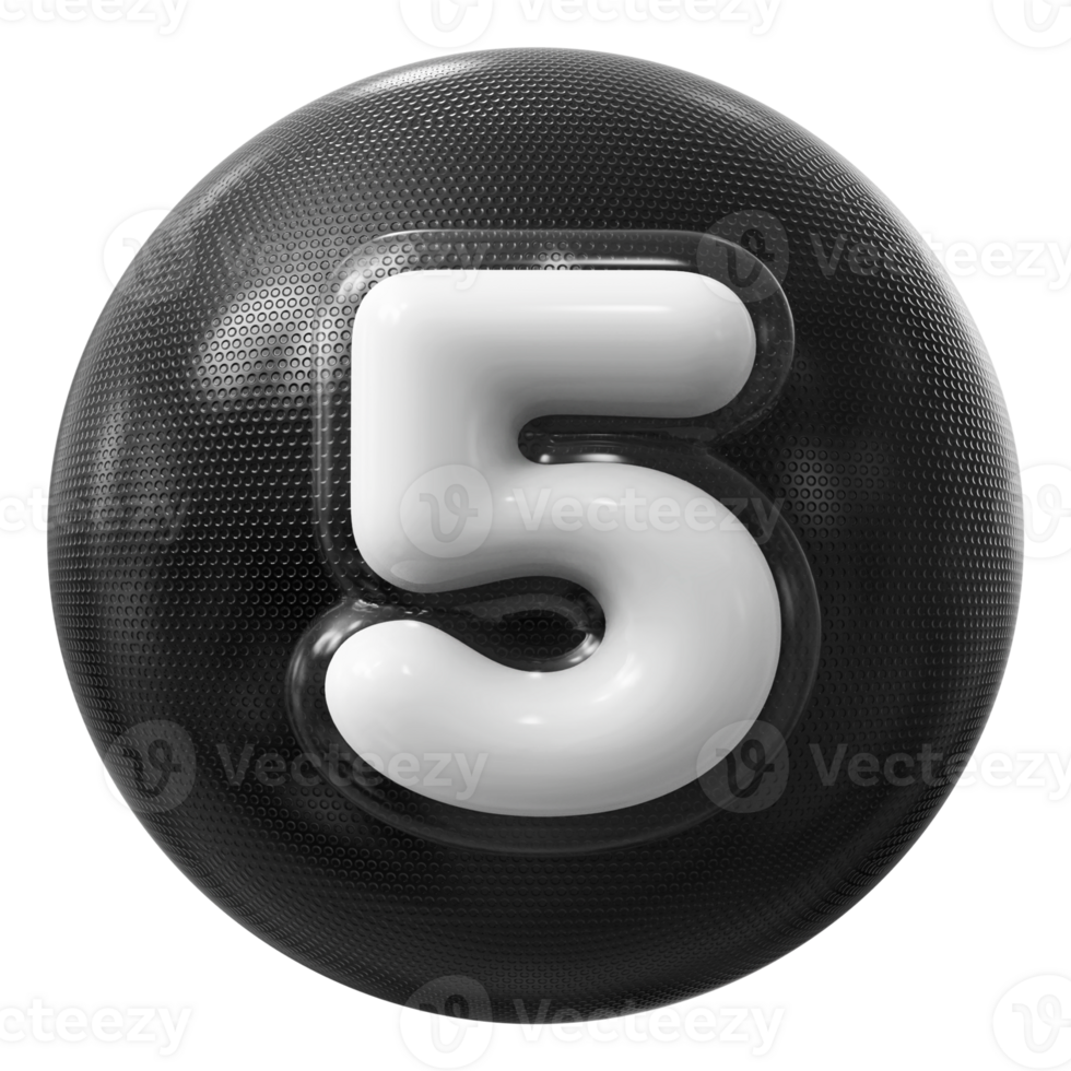 Black 3D Icon Number 5 png