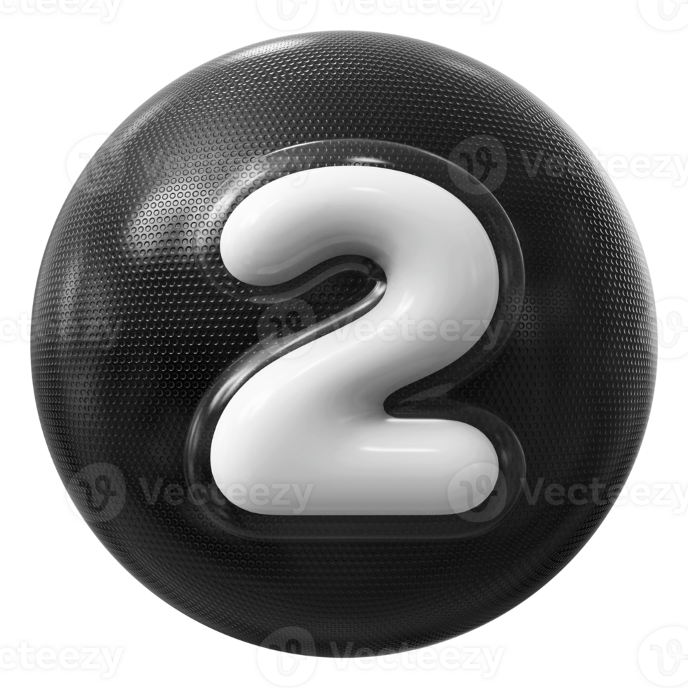 Black 3D Icon Number 2 png