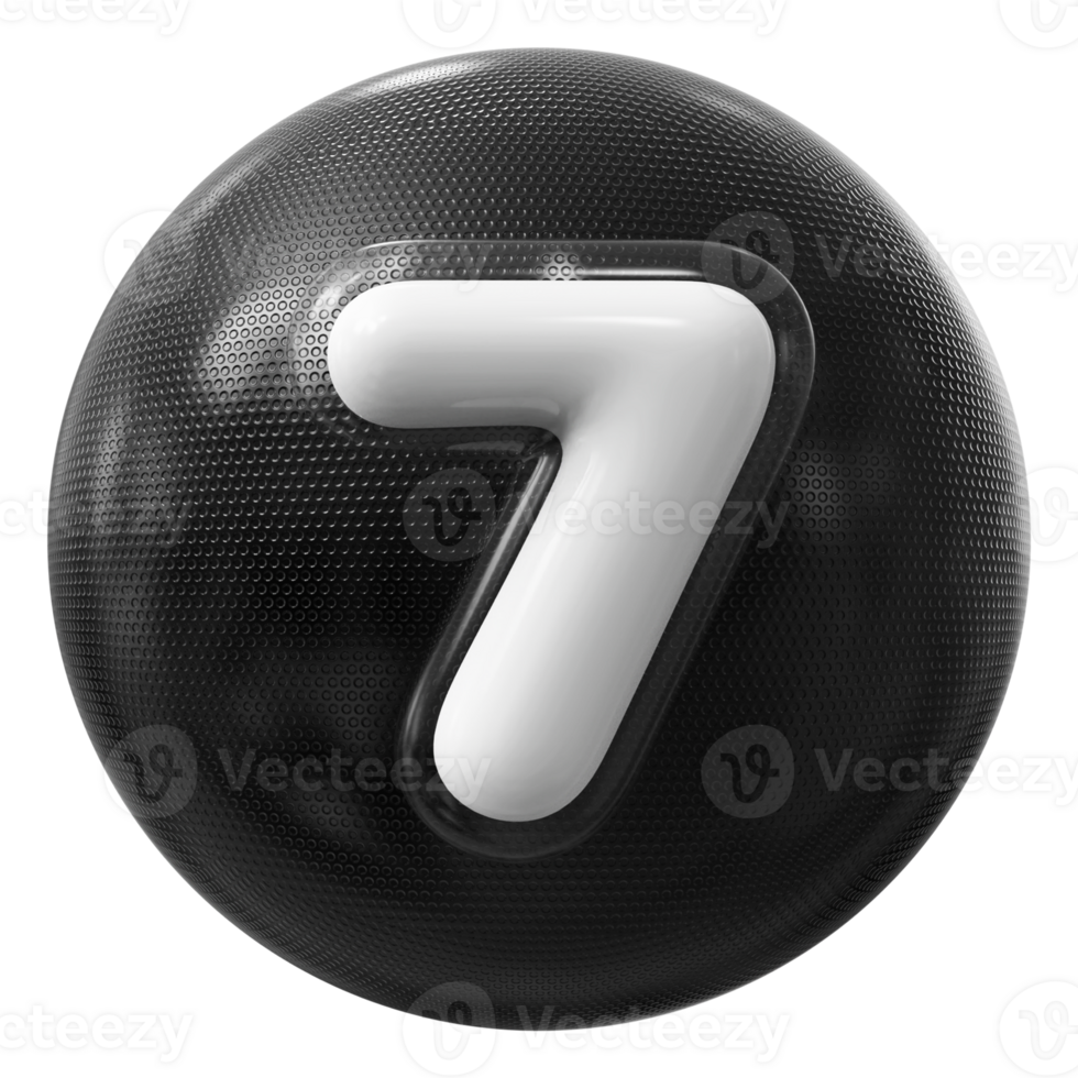 Black 3D Icon Number 7 png