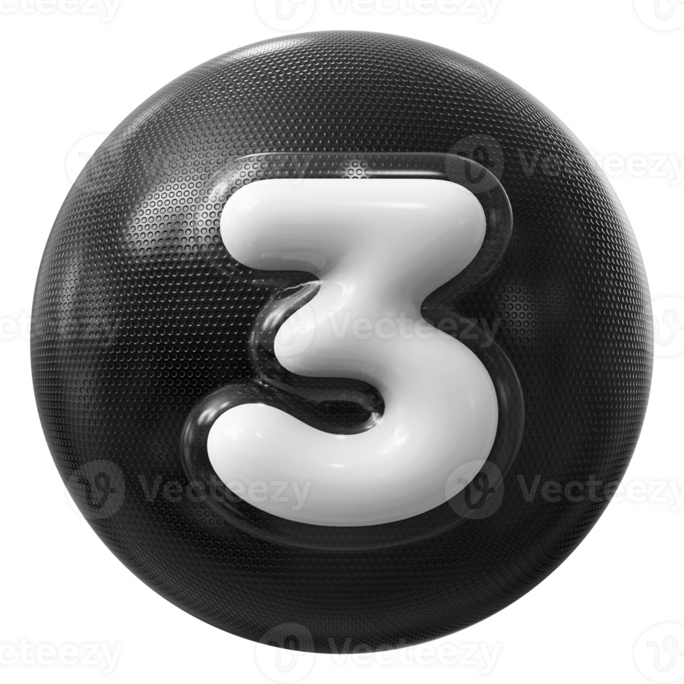 Black 3D Icon Number 3 png
