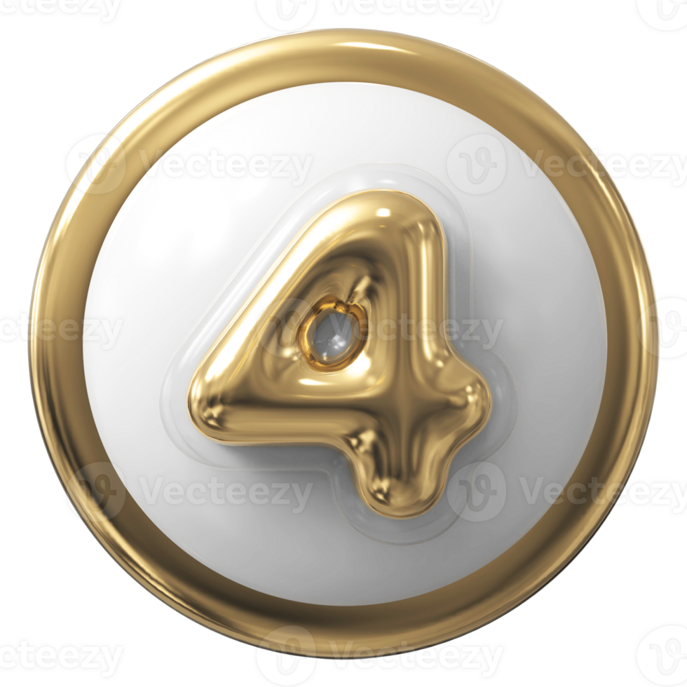 Gold 3D Number 4 png