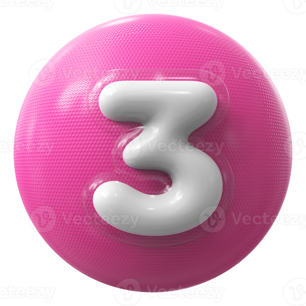 Pink 3D Number 3 png