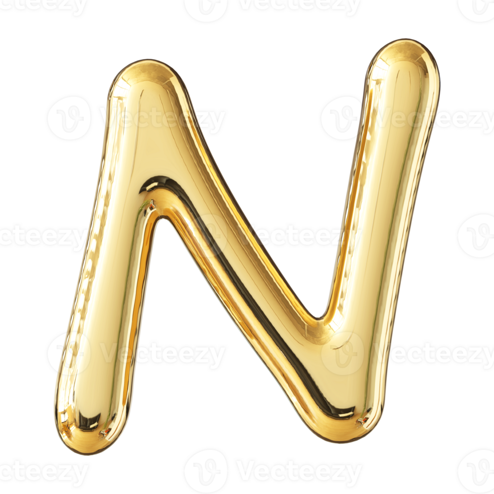Gold 3D Font Letter N uppercase png