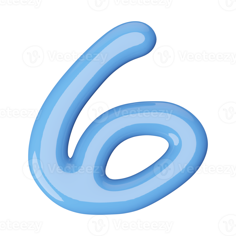 Blue 3D Number 6 png