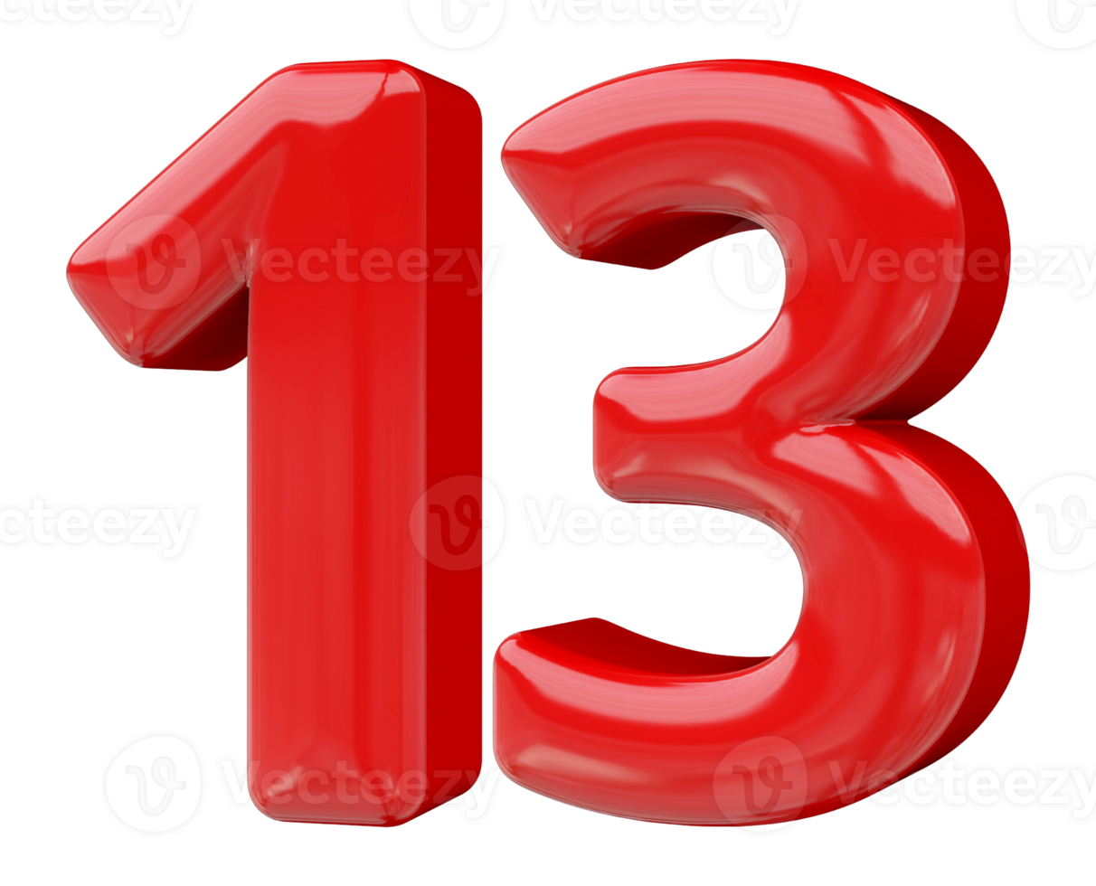 Red 3D Number 13 png