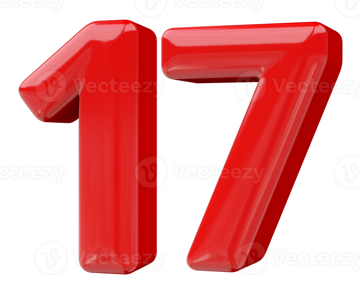 Red 3D Number 17 png